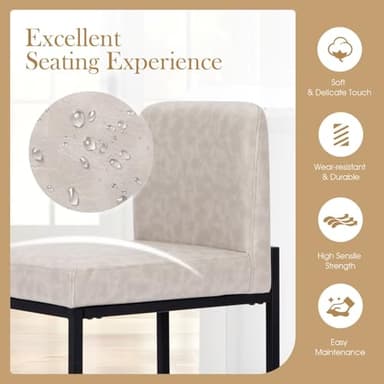 Sophia & William Light Grey Bar Stools Set of 3, Modern PU Leather Counter Height Barstools with Back, 24" Kitchen Island Bar Chairs - Image 4