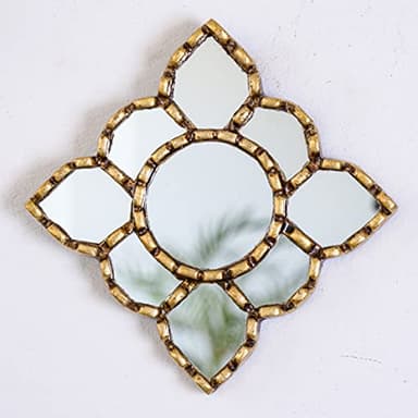 Small Gold Mirror Wall Decorative | Square Accent Mirrors for Wall Decor Bedroom Living Room | Diamond Bronze Leaf Wood Wall Mirror from Peru - Image 2