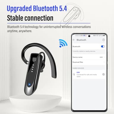 Atheewon Bluetooth Earpiece, Wireless Handsfree with Noise Cancelling Mic, 20Hrs Call Time Bluetooth 5.4 Headset, 180 Hrs Standby Time Headset for Business/Trucker/Driver - Image 3