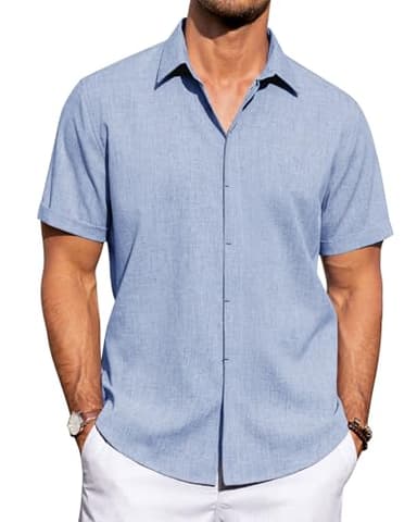 J.VER Men's Linen Shirts Casual Short Sleeve Button Down Shirt for Men Beach Summer Vacation Holiday Tops Sky Blue 4X-Large - Image 1