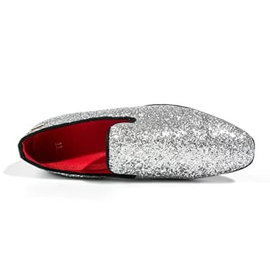 UUBARIS Mens Loafers Sparkly Dress Slip On Driving Shoes Smoking Sllipper Glitter Silver Size 6 - Image 3