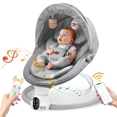 Baby Swings for Infants - Exclusive App & Bluetooth Function, Electric Baby Swing with 5 Point Harness & 5 Sway Speeds, 10 Preset Lullabies, Portable Infant Swing for Indoor/Outdoor (Light Gray) - Image 1