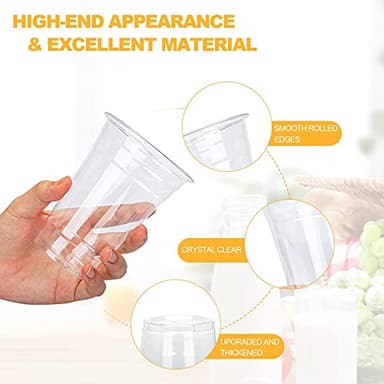 TashiBox plastic cups with lids [24 oz 100cups&100flat lids],Clear Crystal disposable plastic cups,smoothie cups - Image 3