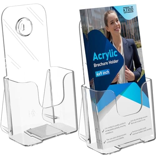 KTRIO Acrylic Brochure Holder 4x9 Inches 2 Pack, Clear Pamphlet Display Stand Plastic Flyer Holders for Booklets, Menu, Journals, Wall Mount or Countertop Use - Image 1