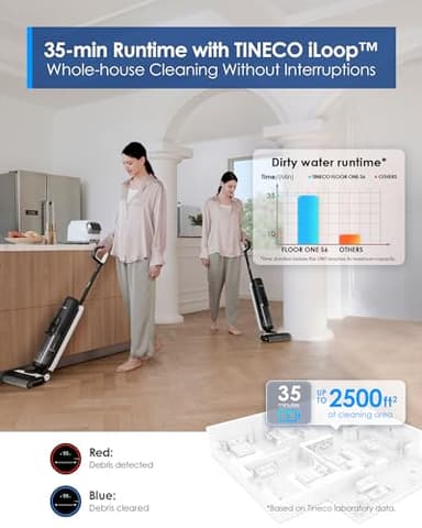 Tineco Floor ONE S6 Cordless Wet Dry Vacuum Floor Cleaner Washer Mop All-in-One for Hard Floors, LED Display, Long Runtime, Dual-Sided Edge Cleaning, Self-Cleaning - Image 5