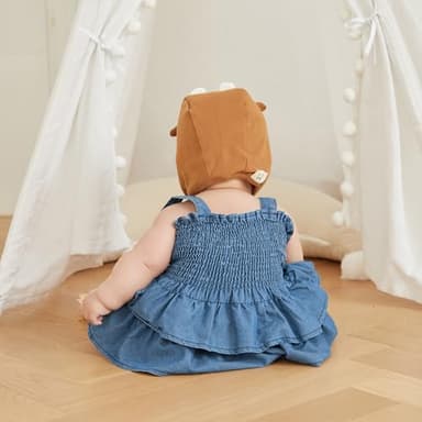 Baby Girl Denim Rompers Sleeveless Suspender Pleated Ruffle Hem Bottom Snap Jumpsuits Dress Clothes (Blue, 0-3 Months) - Image 3