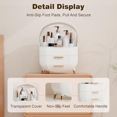 lurcns Makeup Organizers and Storage, Make up Organizer for Vanity Cosmetics Skincare Organizers With Lid and Drawers Display Cases for Countertop(White) - Image 2