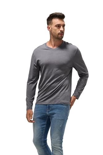 100% Ultrafine Merino Wool Base Layer for Men | V-Neck Long Sleeve Thermal Shirt, Moisture Wicking & Odor Resistant Grey - Image 4