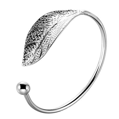 Sterling Silver Bangle Bracelets for Women, Mothers Day Gifts for Mom, Handmade Cuff Bracelet Jewelry, Birthday Gifts for Women (Silver-7) - Image 1