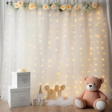 PARTISKY 10x8ft White Tulle Backdrop Curtain with Lights String for Parites, Sheer Backdrop Curtains for Wedding Baby Shower Birthday Party Photo Shoot Decorations - Image 3