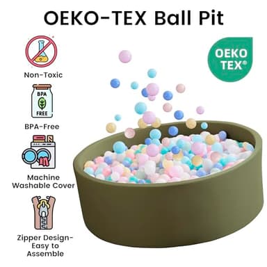 Zedachica Ball Pit for Toddlers 47.24''x15.75'' Baby Ball Pit Soft Foam Ball Pits Round Lagre Kids Ball Pits Indoor Kids Play Ball Pool Ideal Gift for Children (Sagegreen, NO Balls) - Image 6