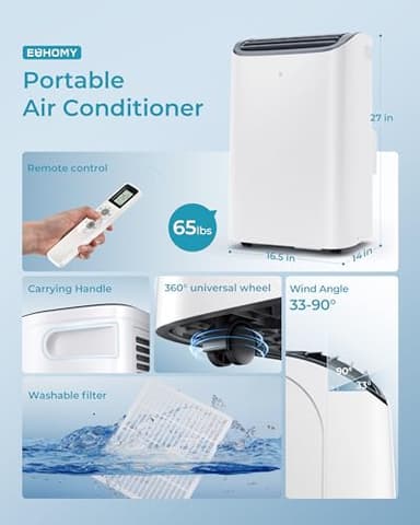 EUHOMY Portable Air Conditioners, 14000 BTU Portable AC Unit up to 700 Sq.Ft, 4-in-1 Portable Air Conditioner with Cool,mDehumidifier, Fan, Sleep Mode, 24H Timer, Remote, for Apartment, RVs, Bedroom - Image 7