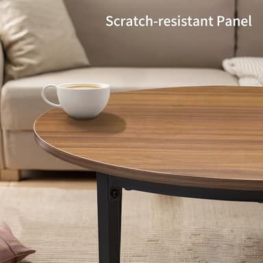 VECELO Nesting Coffee Table Set of 2, Wood Round Side Tables with Adjustable Non-Slip Feet, for Living Room, Brown - Image 6