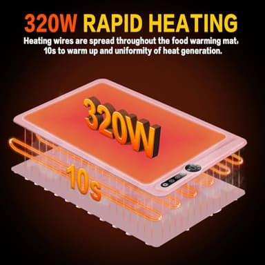 SUNMORN Warming Trays For Buffets Party, Warming Mat for Food, Precise Temperature Control Food Warming Mat, Uniform Heating Warming Mat, Electric Warming Tray, Premium Silicone Portable (Pink) - Image 7