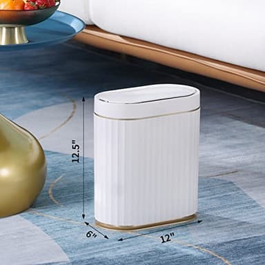 ELPHECO Automatic Motion Sensor Trash Can - 2 Gallon Slimline for Bathroom, Bedroom, Kitchen, Office - White with Gold Trim - Image 3