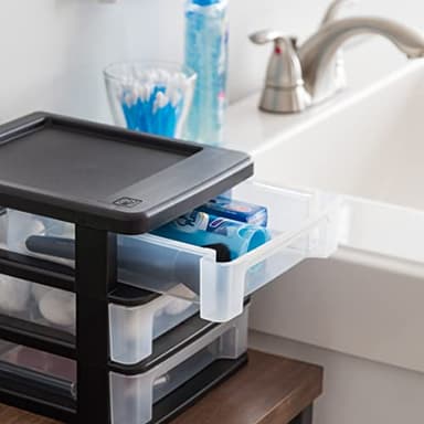 IRIS USA Plastic Stacking Desk Top 3-Drawer Storage Organizer, 4-Pack, for Makeup Vanity Nail Polish Bathroom Stationery Art Craft Supplies Kitchen Office Garage and Small Organization, Small, Black - Image 5
