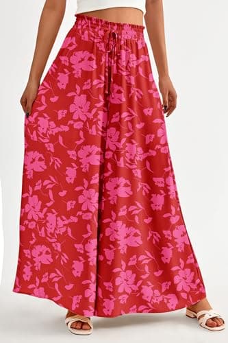 PRETTYGARDEN Women's 2025 Summer Wide Leg Palazzo Pants High Waisted Flowy Pockets Trendy Casual Lounge Boho Beach Trousers (Print Red,Medium) - Image 5