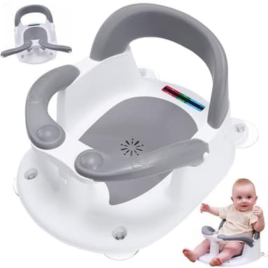 LDIIDII Baby Bath Seat for Babies 6 Months & Up Sitting Up,Infant Bath Seat with Temperature Alert+Open Backrest+on/Off Armrest,Toddler Bath seat Baby Bath Chair for Bathtub,Tub,Sink (Light Gray) - Image 1