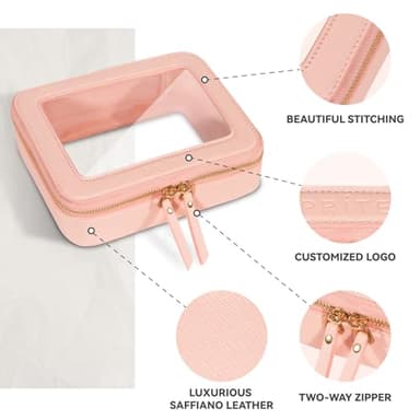 Prite Clear Makeup Bag Cosmetic Organizer Case Waterproof Travel Toiletry Bag Skincare Pouch with Golden Zipper(Pink) - Image 4