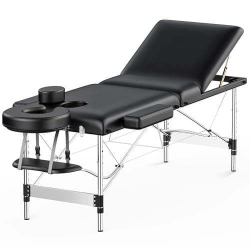 Massage Table Portable 84" Long 24" Wide Professional 3 Sections Reclining Massage Couch, Aluminum Adjustable Esthetician Bed Tattoo Table SPA Lash Salon Bed with Carrying Bag (Black) - Image 1