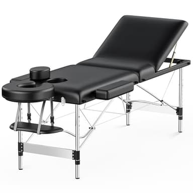 Massage Table Portable 84" Long 24" Wide Professional 3 Sections Reclining Massage Couch, Aluminum Adjustable Esthetician Bed Tattoo Table SPA Lash Salon Bed with Carrying Bag (Black) - Image 1