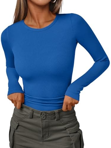 AUTOMET Womens Long Sleeve Shirts Tops Blouses Fall Fashion Ribbed Knit Casual Basic Fitted T Shirts Underscrub Slim Cotton Trendy Teen y2k Cute Outfits Clothes Going Out Workout Royal Blue M - Image 1