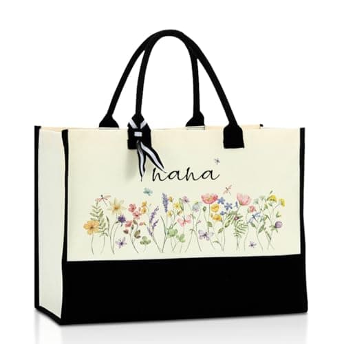 JRHung Nana Gifts Canvas Cotton Tote Bag Ideas First Time for Women Gramma Birthday Christmas Flower Reusable Beach Bag Shopping Bags - Image 1