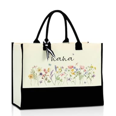 JRHung Nana Gifts Canvas Cotton Tote Bag Ideas First Time for Women Gramma Birthday Christmas Flower Reusable Beach Bag Shopping Bags - Image 1