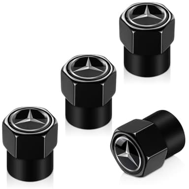 Tire Valve Stem Caps for Mercedes Benz Tire Valve Caps Car Air Cover Metal Accessories 4 Pcs Black - Image 1