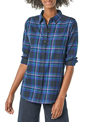 Amazon Essentials Women's Regular-Fit Long-Sleeve Lightweight Plaid Flannel Shirt, Navy Chelsea Tartan, X-Large - Image 1