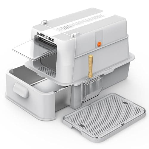 Wooaidagg Enclosed Stainless Steel Cat Litter Box with Odor Control, Modular Design with Drawer and Flip Door, Easy to Clean and Wash,Non-Stick Interior,Extra Large Size Fits All Cats(Light Grey) - Image 1