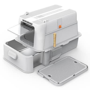 Wooaidagg Enclosed Stainless Steel Cat Litter Box with Odor Control, Modular Design with Drawer and Flip Door, Easy to Clean and Wash,Non-Stick Interior,Extra Large Size Fits All Cats(Light Grey) - Image 1