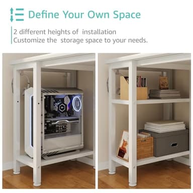 Lufeiya White Desk with Drawers Storage - 47 inch Home Office Computer Gaming Desks with Monitor Stand LED Lights and Power Outlets, White - Image 6