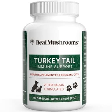 Real Mushrooms Turkey Tail Capsules for Pets –Cat Probiotics & Dog Vitamins – Organic Mushroom Supplement for Dogs & Cats – Supports Daily Balance & Well-Being Non-GMO, 90 ct - Image 1