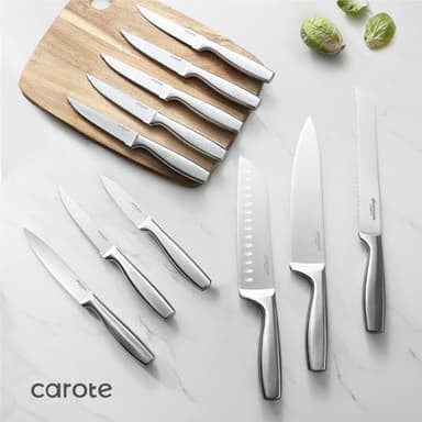 CAROTE 12 Pieces Knife Set, Stainless Steel Kitchen knife Set with Wooden Block, Block Knife Set with High Carbon Steel Blades, Razor-Sharp, Dishwasher Safe - Image 8