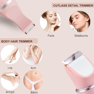 Bikini Trimmer for Women - 2 in 1 Electric Lady Pubic Hair Private Area Legs Arms Removal Personal Elecrtric Razor Shaver Rechargeable with Snap-in Ceramic Blades, Wet and Dry Use,Pink - Image 5
