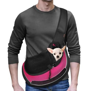 YUDODO Pet Sling Carrier for Small Dogs & Cats – Hands-Free Puppy Carrier with Safety Hook, Large Zipper Pocket, Soft Breathable Mesh, Adjustable Strap & Reflective Strip (Pink 3.0 M) - Image 8