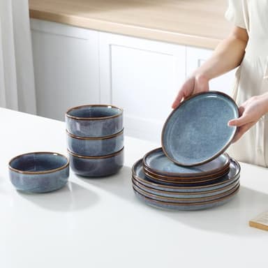 vancasso PLAYA Plates and Bowls Sets, 12 Pieces Grey-Blue Dinnerware Sets for Kitchen, Reactive Glaze Dishes Set for 4, Dishwasher and Microwave Safe - Image 6