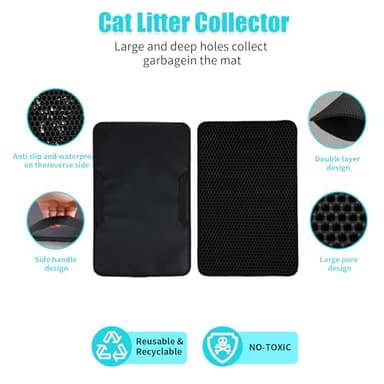 FADEYJ Cat Litter Mat, Kitty Litter Collector, Double Layered Honeycomb Design Waterproof, Anti Urine, Anti Slip, Easy to Clean, Limit Garbage (30"x24", Black) - Image 2