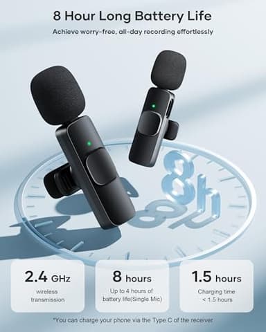 2 Pack Wireless Lavalier Microphone for iPhone iPad and Android Phone, Lapel Mic Plug and Play Wireless Mic Noise Reduction Mini Microphone for Video Recording Interview Podcast Vlog YouTube Tiktok - Image 6