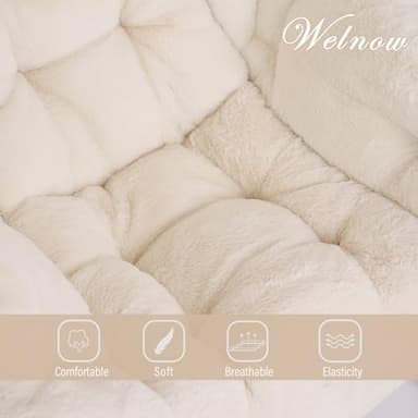 Welnow Lazy Chair with Ottoman, Modern Lounge Accent Chair with Armrests and a Side Pocket, Leisure Sofa Armchair, Reading Armchair with Footrest for Small Space, Plush Beige - Image 7