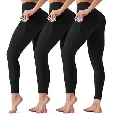 3 Pack Leggings with Pockets for Women,Butt Lift High Waisted Tummy Control Workout Yoga Pants Reg & Plus Size - Image 1