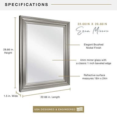 MCS Ezra 22.66x28.66 Large Wall Mirror, Brushed Nickel & Beveled Detail Mirror, Vertical & Horizontal Wall Hanging Mirror for Bathroom, Bedroom & Livingroom - Image 3