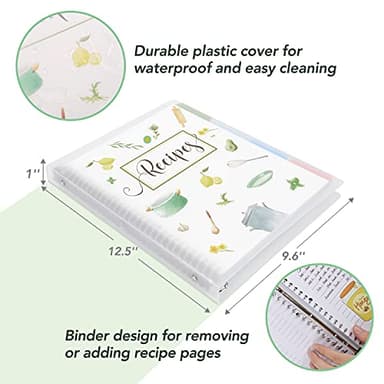 Recipe Book to Write in Your Own Recipes, 9.6’’x12.5’’ Personal Blank Recipe Notebook, Removable Recipe Journal Book Binder with 8 Dividers and 24 Tabs, Hold up to 240 Recipes - Image 3