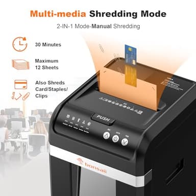 Bonsaii 200-Sheet Auto Feed Paper Shredder, 60 Minutes Nonstop Heavy Duty Shredders, 8.1 Gallon Large Bin Office Document Shredder, Micro-Cut/High Security P-4 Commercial Grade Shredder (C283-A) - Image 3