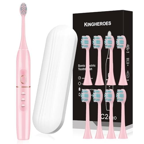 kingheroes Electric Toothbrush Set, Comes with 8 Brush Heads & Travel Case,4 Modes with 2 Minutes Built in Smart Timer, One Charge for 60 Days, 42000 VPM Motor (Pink) - Image 1