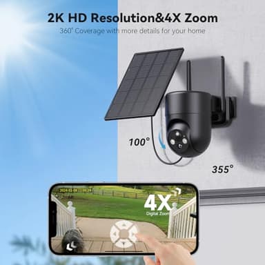 ELYSOO Solar Camera Outdoor Wireless for Home Security, 360°Panoramic View, Outdoor Camera Wireless, 2K HD Color Night Vision, 2.4GHz Wi-Fi, IP65, 2pack - Image 2