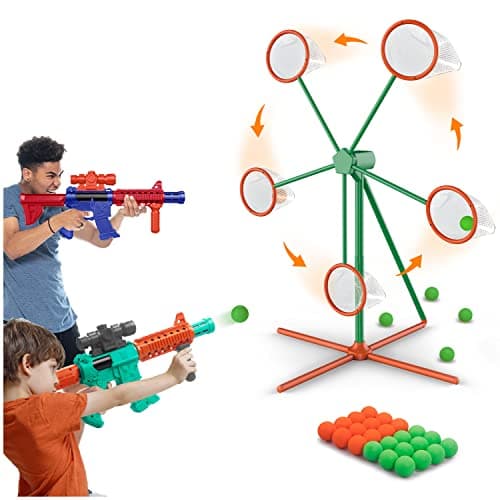Shooting Games Toys for Age 5 6 7 8 9 10+ Year Old Boys, Kids Toy Sports & Outdoor Game with Moving Shooting Target & 2 Popper Air Toy Guns & 24 Foam Balls, Gifts for Boys and Girls - Image 1