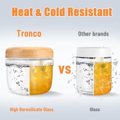 Tronco 24 oz Glass Container with Bamboo Lids, Food Storage Bowls for Soup, Stew & Overnight Oats, 100% Leak & Spill Proof, Airtight, Microwave & Dishwasher Safe, BPA-Free - Image 6
