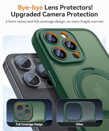CANSHN 360° Spin Magnetic Stand for iPhone 16 Pro Max Case with Camera Control [Full Camera Protection] [Compatible with Magsafe] Translucent Matte Shockproof Protective Phone Cover 6.9" - Deep Green - Image 5